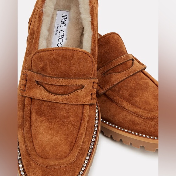 Jimmy Choo Deanna Shearling-Lined Suede Loafers - Picture 1 of 8